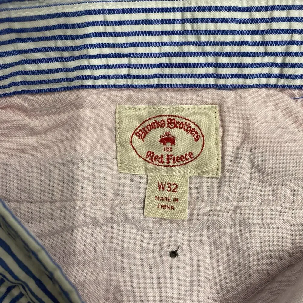 Brooks Brothers Red Fleece Seersucker Shorts Men 32 Blue White Stripe Preppy